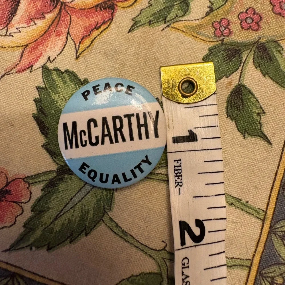 Vintage McCarthy Peace Equality Button - Light Blue and White